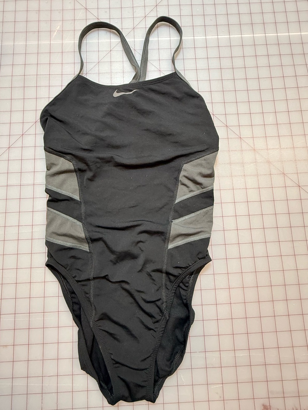 Nike Black One-Piece Athletic Swimsuit with Gray Panels
